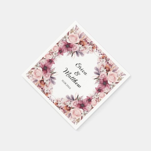 Dusty Pink Boho Floral Wedding Servet (Hoek)