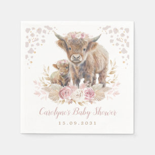 Dusty Pink Boho Highland Koe Girl Baby shower Servet