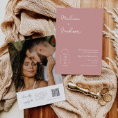 Dusty Pink Boho Minimalist Wedding QR Code Foto Kaart