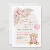 Dusty Pink Boho Teddy Bear Ballon Baby shower Kaart (Voorkant)