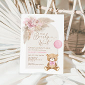 Dusty Pink Boho Teddy Bear Ballon Baby shower Kaart