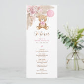 Dusty Pink Boho Teddy Bear Balloon Menu Kaart (Staand voorkant)