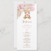 Dusty Pink Boho Teddy Bear Balloon Menu Kaart (Voorkant)