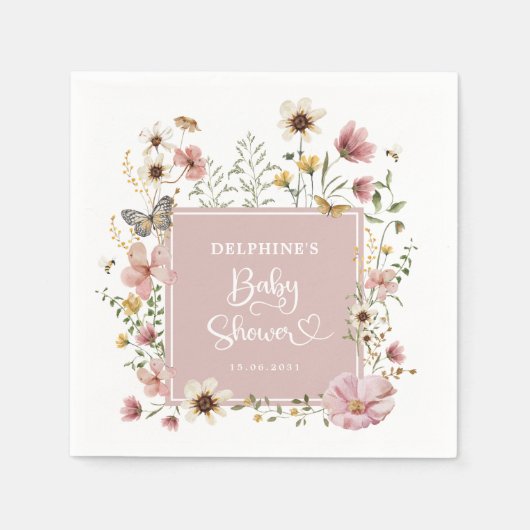 Dusty Pink Boho Wildflower Baby Girl Shower Servet (Voorkant)