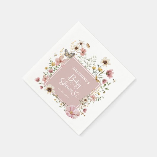 Dusty Pink Boho Wildflower Baby Girl Shower Servet (Hoek)
