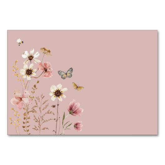 Dusty Pink Boho Wildflower Butterfly Tafelnummer (Achterkant)