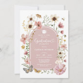 Dusty Pink Boho Wildflower Graduation Party Kaart (Voorkant)