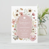 Dusty Pink Boho Wildflower Graduation Party Kaart (Staand voorkant)