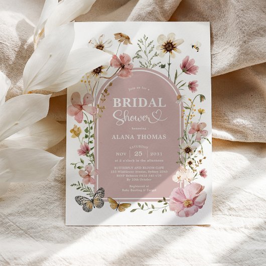 Dusty Pink Boho Wildflower Meadow Vrijgezellenfees Kaart