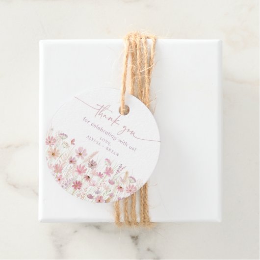 Dusty Pink Boho Wildflowers Baby shower Bedankjes Labels (In situ)