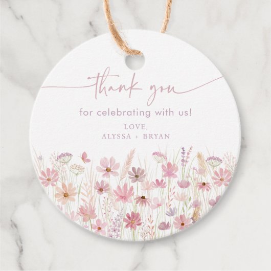 Dusty Pink Boho Wildflowers Baby shower Bedankjes Labels (Voorkant)