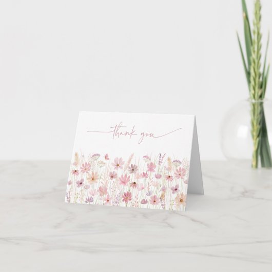 Dusty Pink Boho Wildflowers Baby shower Bedankt (Voorkant)