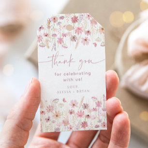 Dusty Pink Boho Wildflowers Baby shower Cadeaulabel