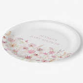 Dusty Pink Boho Wildflowers Baby shower Papieren Bordje (Gekanteld)