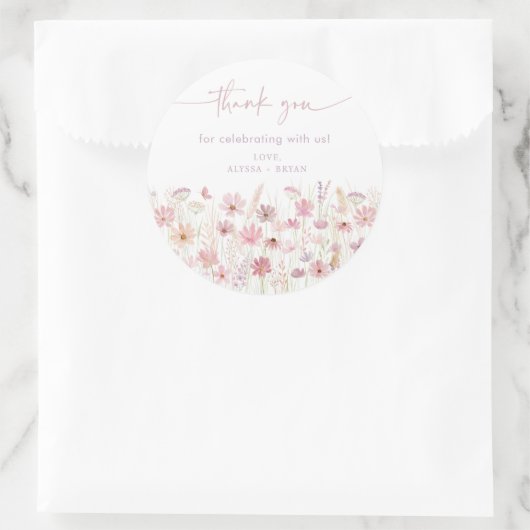 Dusty Pink Boho Wildflowers Baby shower Ronde Sticker (Tas)