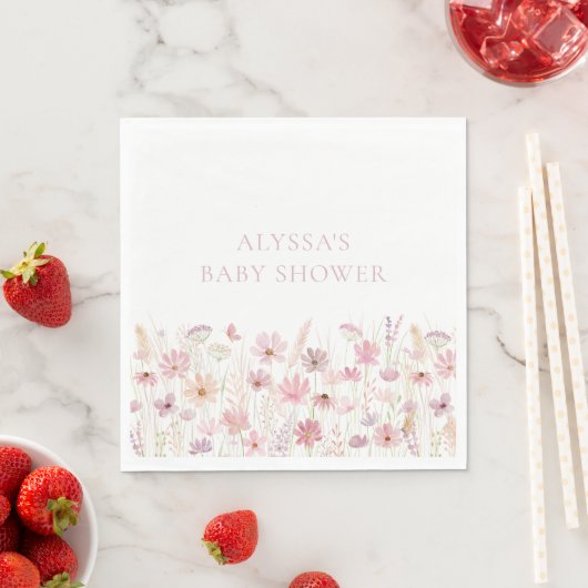 Dusty Pink Boho Wildflowers Baby shower Servet (Insitu)