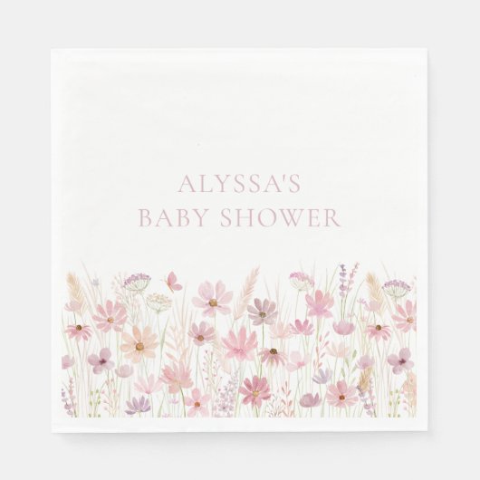 Dusty Pink Boho Wildflowers Baby shower Servet (Voorkant)