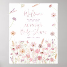 Dusty Pink Boho Wildflowers Baby shower Welkom