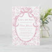 Dusty Pink Bow Chinoiserie Floral Baby shower Kaart (Staand voorkant)