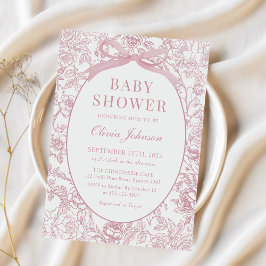 Dusty Pink Bow Chinoiserie Floral Baby shower Kaart