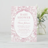 Dusty Pink Bow Chinoiserie Floral Baby shower Kaart (Staand voorkant)