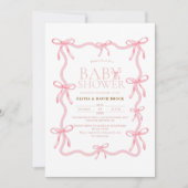 Dusty Pink Bow Pastel Baby Shower Kaart (Voorkant)