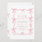 Dusty Pink Bow Pastel Baby Shower Kaart (Voorkant / Achterkant)