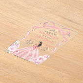 Dusty Pink Bow Princess Zilveren Kroon Quinceañera Acryl Uitnodigingen (Laagn)