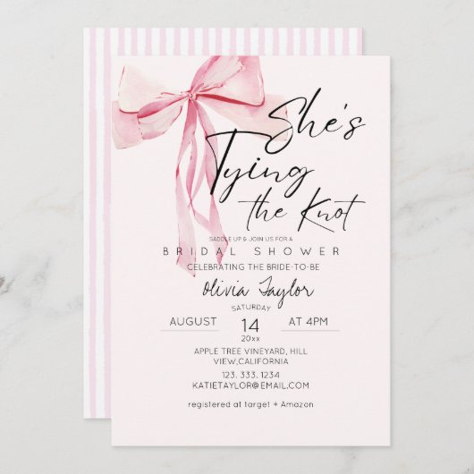 Dusty Pink Bow She's Tying the Knot Vrijgezellenfe Kaart (Voorkant / Achterkant)