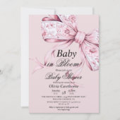 Dusty Pink Bow Waterverf Baby shower Uitnodiging (Voorkant)