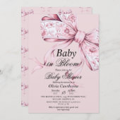 Dusty Pink Bow Waterverf Baby shower Uitnodiging (Voorkant / Achterkant)