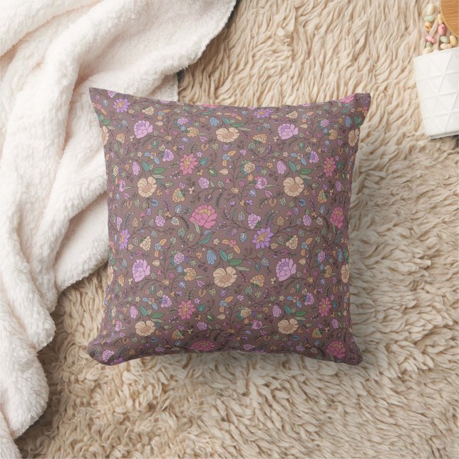 Dusty Pink Brown Beige Whimsical Colorful Floral Kussen (Deken)