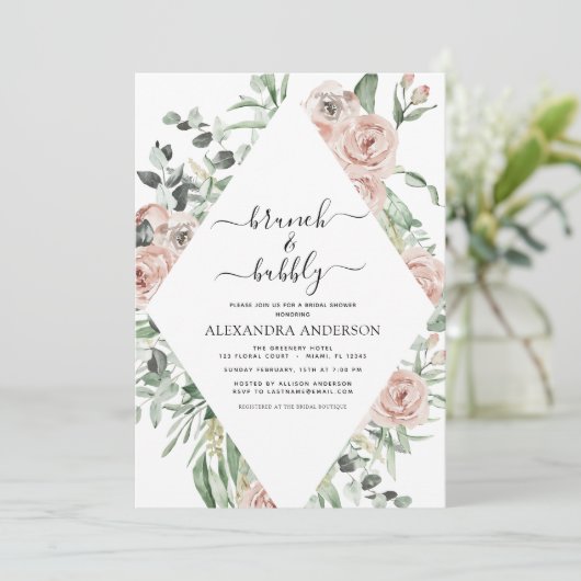 Dusty Pink Brunch & Bubble Vrijgezellenfeest Green Kaart (Staand voorkant)