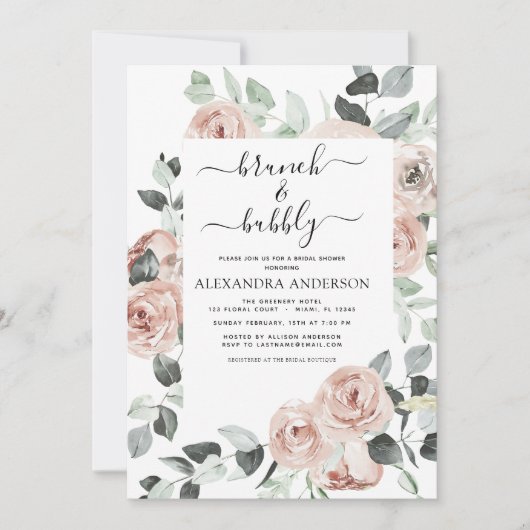 Dusty Pink Brunch & Bubble Vrijgezellenfeest Kaart (Voorkant)