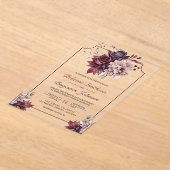 Dusty Pink Burgundy Floral Frame Wedding Acryl Uitnodigingen (Laagn)