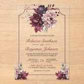 Dusty Pink Burgundy Floral Frame Wedding Acryl Uitnodigingen (Voorkant)