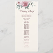 Dusty Pink Burgundy Floral Ivory Wedding Programme Programmakaart (Achterkant)
