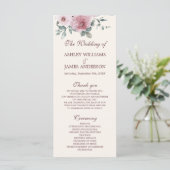 Dusty Pink Burgundy Floral Ivory Wedding Programme Programmakaart (Staand voorkant)