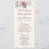 Dusty Pink Burgundy Floral Ivory Wedding Programme Programmakaart (Voorkant)