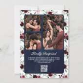 Dusty Pink Burgundy Floral QR Code Navy Weddenscha Kaart (Achterkant)