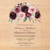 Dusty Pink Burgundy Floral Wedding Acryl Uitnodigingen (Voorkant)