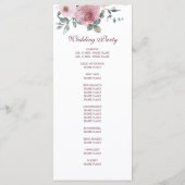 Dusty Pink Burgundy Floral Wedding Programme Programmakaart (Achterkant)