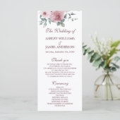 Dusty Pink Burgundy Floral Wedding Programme Programmakaart (Staand voorkant)