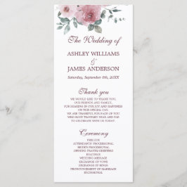 Dusty Pink Burgundy Floral Wedding Programme Programmakaart