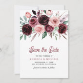Dusty Pink Burgundy Floral Wedding Save The Date (Voorkant)