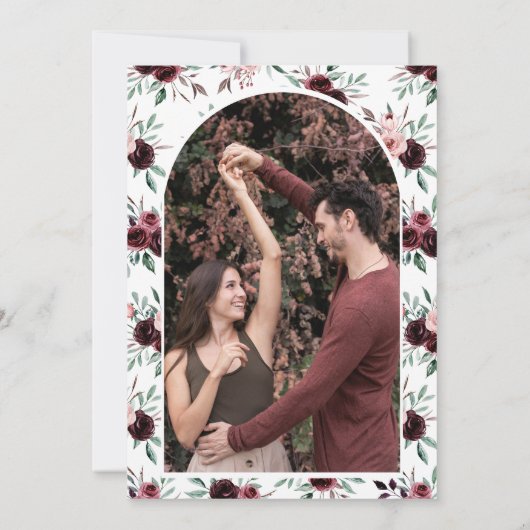 Dusty Pink Burgundy Floral Wedding Save The Date (Achterkant)