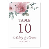 Dusty Pink Burgundy Floral Wedding Table Number Kaart (Achterkant)