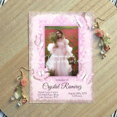 Dusty Pink,  Butterfly Quinceanera Invite Kaart