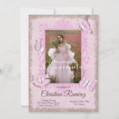 Dusty Pink,  Butterfly Quinceanera Invite Kaart (Voorkant)