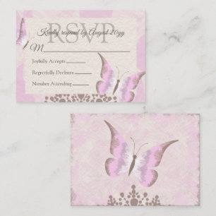 Dusty Pink Butterfly Quinceañera RSVP-kaart Advieskaart